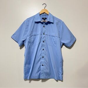 Tilley Men’s Short Sleeve Casual Button Down Shirt Light Blue Gorpcore Medium